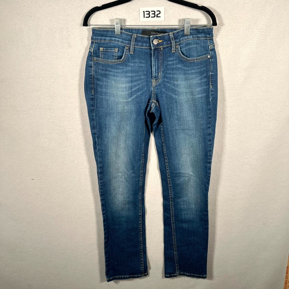 Calvin Klein Jeans Womens‎ 4 Blue Denim Medium Wash Stretch Whiskering Straight